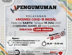 Vaksinasi Covid di Kota Sukabumi Tetap Digencarkan di Masa PPKM Darurat