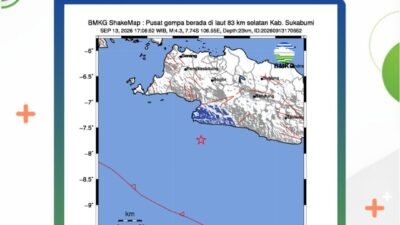 Gempa Magnitudo 4,3 Guncang Selatan Sukabumi, Getaran Terasa hingga Cianjur
